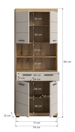 Badezimmer Hochschrank Shawn in Sand und Evoke Eiche Badschrank 74 x 191 cm