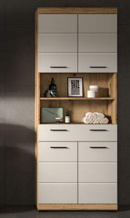 Badezimmer Hochschrank Shawn in Sand und Evoke Eiche Badschrank 74 x 191 cm