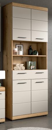 Badezimmer Hochschrank Shawn in Sand und Evoke Eiche Badschrank 74 x 191 cm