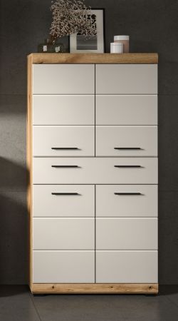 Badezimmer Midischrank Shawn in Sand und Evoke Eiche Badschrank 74 x 141 cm