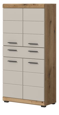 Badezimmer Midischrank Shawn in Sand und Evoke Eiche Badschrank 74 x 141 cm