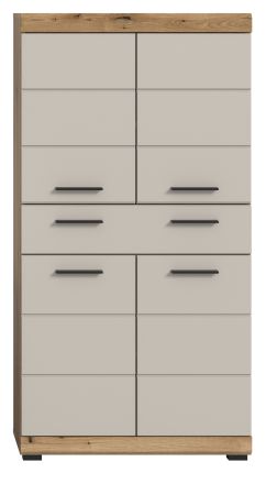 Badezimmer Midischrank Shawn in Sand und Evoke Eiche Badschrank 74 x 141 cm