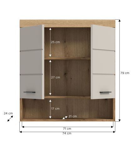 Badezimmer Hngeschrank Shawn in Sand und Evoke Eiche Badschrank hngend 74 x 79 cm