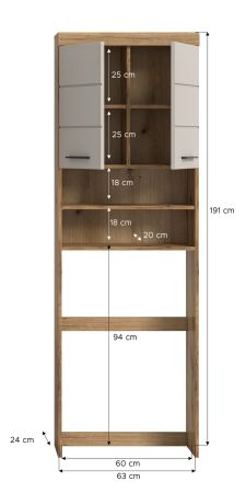 Waschmaschinenschrank Shawn in Sand und Evoke Eiche Waschmaschinen berbau 63 x 191 cm