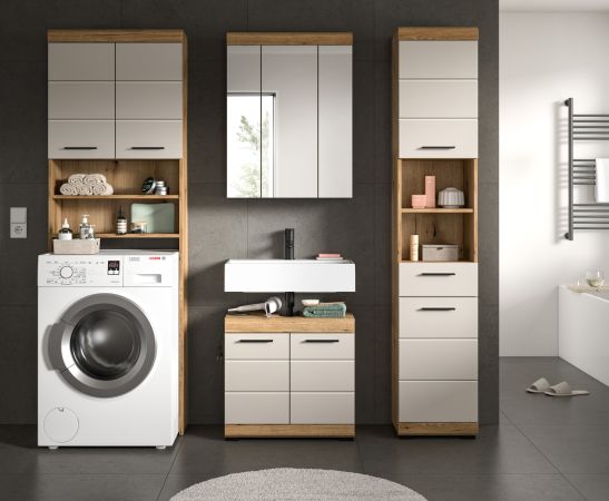 Waschmaschinenschrank Shawn in Sand und Evoke Eiche Waschmaschinen berbau 63 x 191 cm