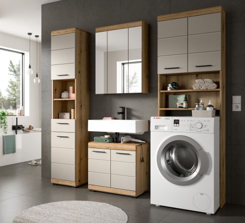 Waschmaschinenschrank Shawn in Sand und Evoke Eiche Waschmaschinen berbau 63 x 191 cm