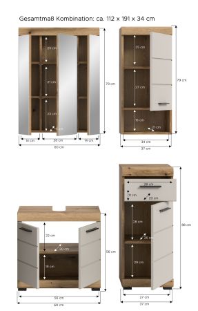 Badmbel Set 4-teilig Shawn in Sand und Evoke Eiche Badkombination 112 x 191 cm