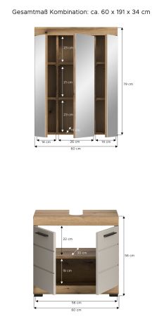 Badmbel Set 2-teilig Shawn in Sand und Evoke Eiche Badkombination 60 x 191 cm
