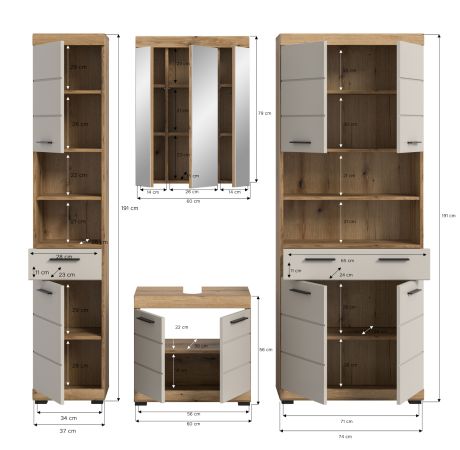 Badmbel Set 4-teilig Shawn in Sand und Evoke Eiche Badkombination 200 x 191 cm