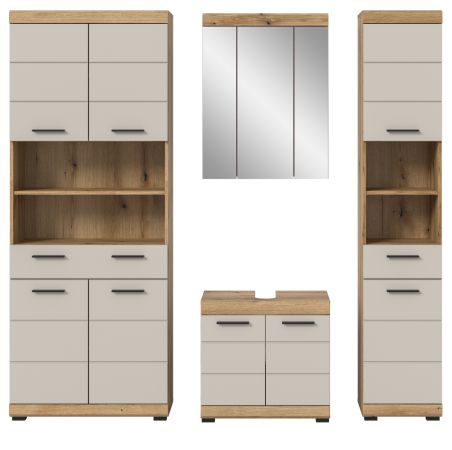 Badmbel Set 4-teilig Shawn in Sand und Evoke Eiche Badkombination 200 x 191 cm