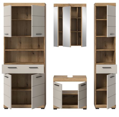 Badmbel Set 4-teilig Shawn in Sand und Evoke Eiche Badkombination 200 x 191 cm
