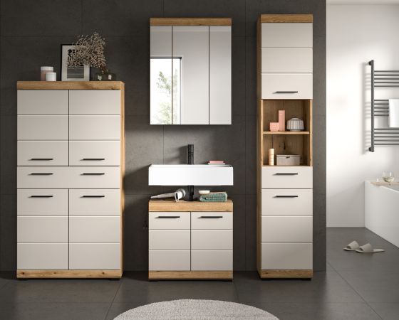 Badmbel Set 4-teilig Shawn in Sand und Evoke Eiche Badkombination 201 x 191 cm