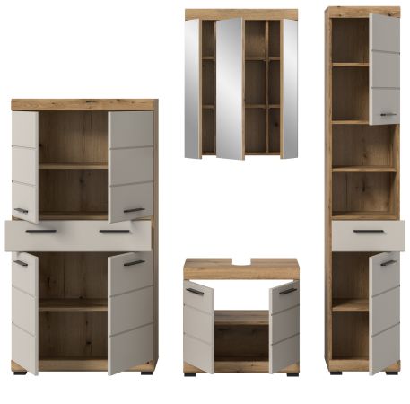 Badmbel Set 4-teilig Shawn in Sand und Evoke Eiche Badkombination 201 x 191 cm
