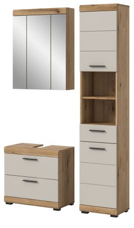 Badmbel Set 3-teilig Shawn in Sand und Evoke Eiche Badkombination 112 x 191 cm