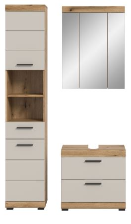 Badmbel Set 3-teilig Shawn in Sand und Evoke Eiche Badkombination 112 x 191 cm