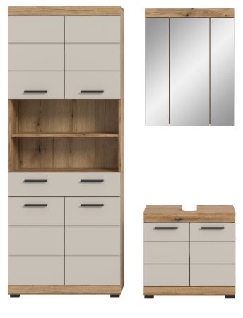 Badmbel Set 3-teilig Shawn in Sand und Evoke Eiche Badkombination 149 x 191 cm