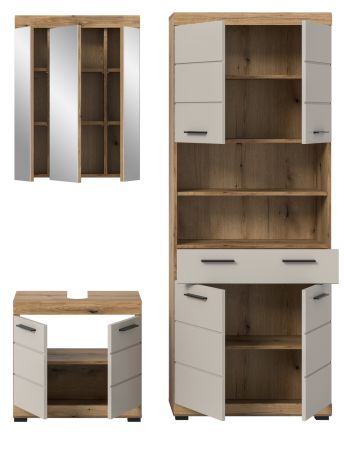 Badmbel Set 3-teilig Shawn in Sand und Evoke Eiche Badkombination 149 x 191 cm