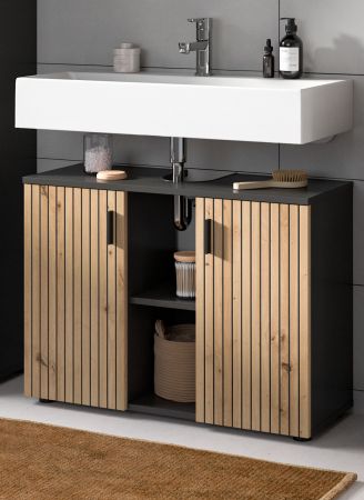 Waschbeckenunterschrank Livia in Artisan Eiche und grau Badezimmer Unterschrank 80 cm