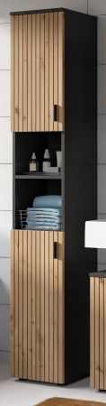 Badezimmer Hochschrank Livia in Artisan Eiche und grau Badschrank 30 x 192 cm