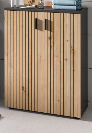 Badezimmer Kommode Livia in Artisan Eiche und grau Badschrank 60 x 81 cm