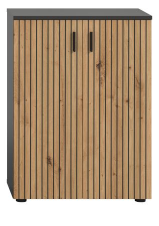 Badezimmer Kommode Livia in Artisan Eiche und grau Badschrank 60 x 81 cm
