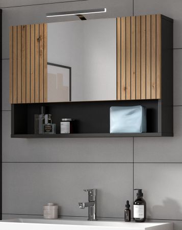 Badezimmer Spiegelschrank Livia in Artisan Eiche und grau Badschrank 3-trig 80 x 55 cm