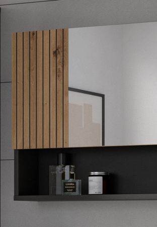 Badezimmer Spiegelschrank Livia in Artisan Eiche und grau Badschrank 3-trig 80 x 55 cm