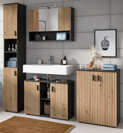 Badmbel Set 4-teilig Livia in Artisan Eiche und grau Badkombination 200 x 192 cm
