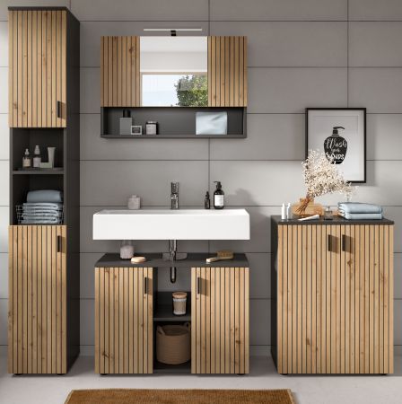 Badmbel Set 4-teilig Livia in Artisan Eiche und grau Badkombination 200 x 192 cm