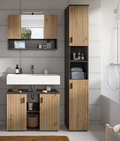 Badmbel Set 3-teilig Livia in Artisan Eiche und grau Badkombination 125 x 192 cm