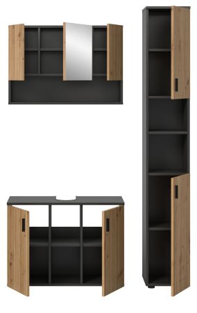 Badmbel Set 3-teilig Livia in Artisan Eiche und grau Badkombination 125 x 192 cm