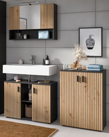 Badmbel Set 3-teilig Livia in Artisan Eiche und grau Badkombination 155 x 180 cm