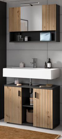 Badmbel Set 2-teilig Livia in Artisan Eiche und grau Badkombination 80 x 180 cm
