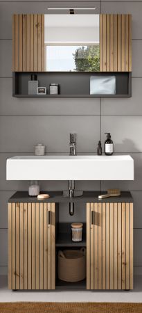 Badmbel Set 2-teilig Livia in Artisan Eiche und grau Badkombination 80 x 180 cm