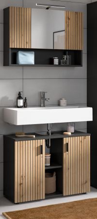Badmbel Set 2-teilig Livia in Artisan Eiche und grau Badkombination 80 x 180 cm