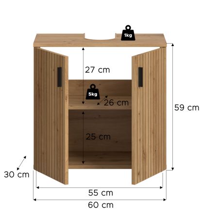 Waschbeckenunterschrank Livia in Artisan Eiche Badezimmer Unterschrank 60 cm