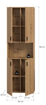 Badezimmer Hochschrank Livia in Artisan Eiche Badschrank 60 x 192 cm