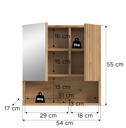 Badezimmer Spiegelschrank Livia in Artisan Eiche Badschrank mit Spiegel 60 cm