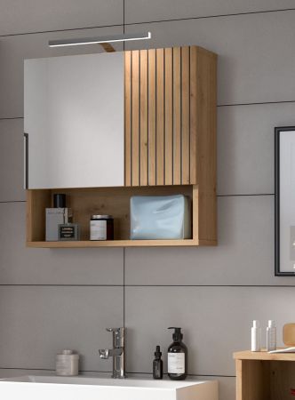 Badezimmer Spiegelschrank Livia in Artisan Eiche Badschrank mit Spiegel 60 cm