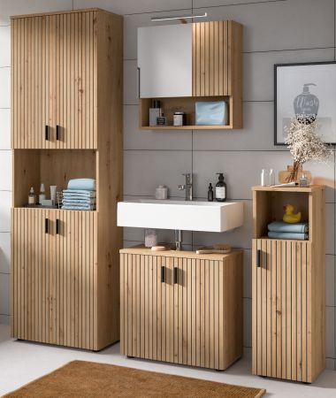Badezimmer Spiegelschrank Livia in Artisan Eiche Badschrank mit Spiegel 60 cm