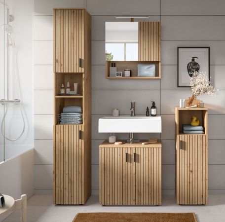 Badezimmer Spiegelschrank Livia in Artisan Eiche Badschrank mit Spiegel 60 cm