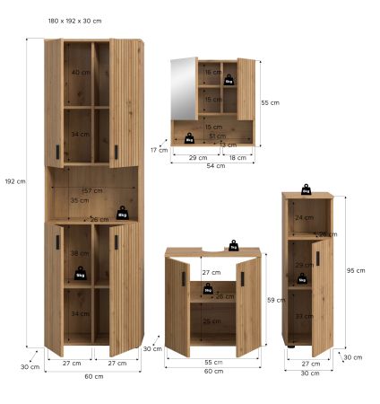Badmbel Set 4-teilig Livia in Artisan Eiche Badkombination 180 x 192 cm