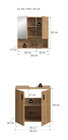 Badmbel Set 2-teilig Livia in Artisan Eiche Badkombination 60 x 180 cm