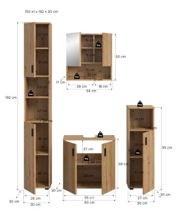Badmbel Set 4-teilig Livia in Artisan Eiche Badkombination 150 x 192 cm