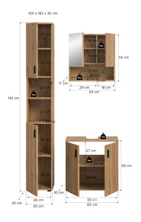 Badmbel Set 3-teilig Livia in Artisan Eiche Badkombination 105 x 192 cm