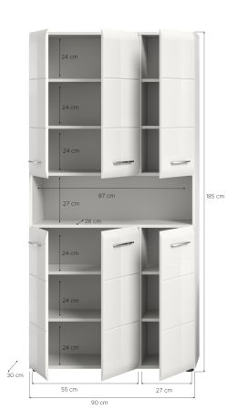 Badezimmer Hochschrank Cover in wei Hochglanz Mehrzweckschrank 90 x 185 cm