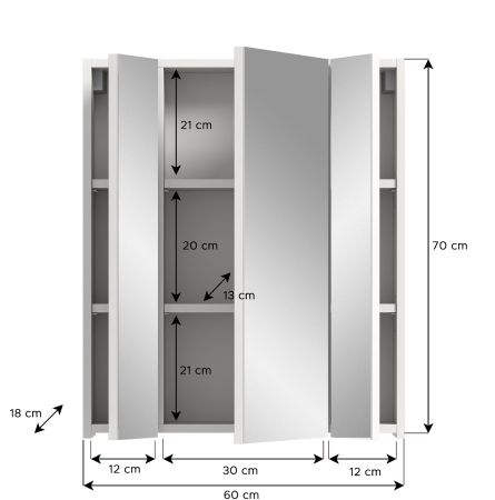 Badezimmer Spiegelschrank Cover in wei Badschrank 3-trig 60 x 70 cm