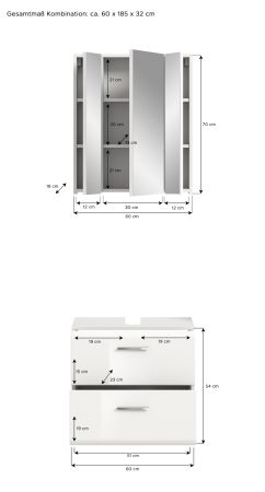 Badmbel Set 2-teilig Cover in wei Hochglanz Badkombination 60 x 185 cm