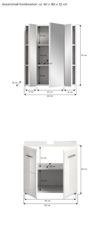 Badmbel Set 2-teilig Cover in wei Hochglanz Badkombination 60 x 185 cm