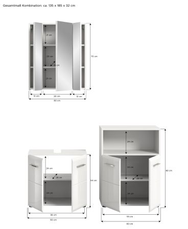 Badmbel Set 3-teilig Cover in wei Hochglanz Badkombination 135 x 185 cm